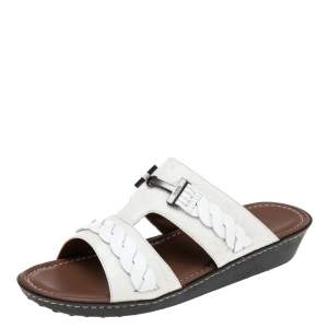 Tod's White Leather Flat Slides Size 43