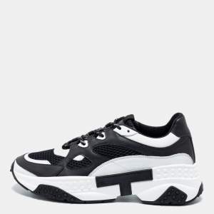 Pre Owned Tod's Black/White Leather and Mesh Lace Up Sneakers Size 42 
