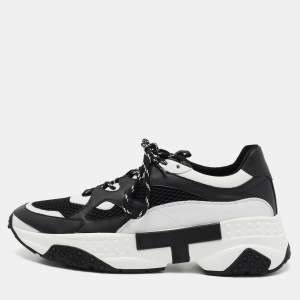 Pre Owned Tod's Black/White Leather and Mesh Lace Up Sneakers Size 43