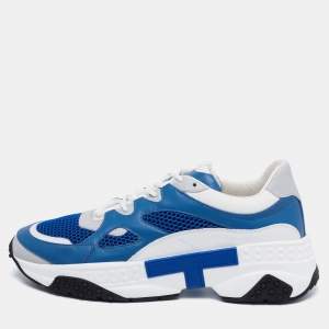 مملوكة مسبقًا حذاء رياضي تودز شبك وجلد أزرق/أبيض برباط مقاس 44