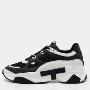 Tod's Black/White Mesh And Leather Chunky Lace Up  Sneakers Size 42.5