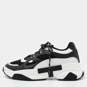 Pre Owned Tod's Black/White Mesh and Leather Chunky Sneakers Size 42