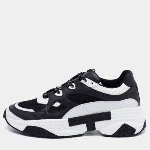 Pre Owned Tod's Black/White Mesh and Leather Chunky Sneakers Size 43