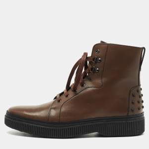 Tod's Brown Leather Lace Up Combat Boots Size 44