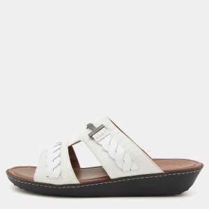 Tod's White Croc Embossed Leather Slide Sandals Size 43