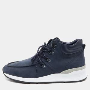Tod's Navy Blue Nubuck Leather Lace Up High Top Sneakers Size 41