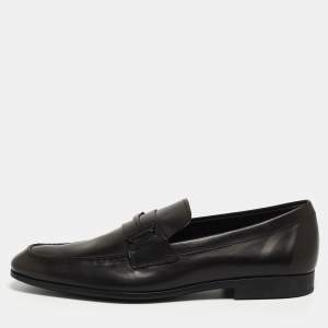 Pre Owned Tod's Black Leather T Slip On Loafers Size 47