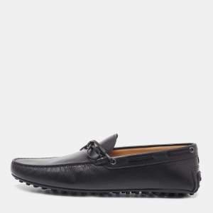 Tod's Black Leather Bow Slip On Loafers Size 47