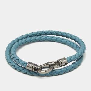 Tod's MyColors Blue Leather Gunmetal Tone Wrap Bracelet