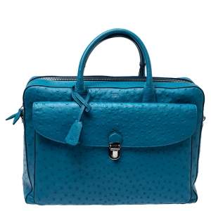 Tod's Blue Ostrich Classic Briefcase