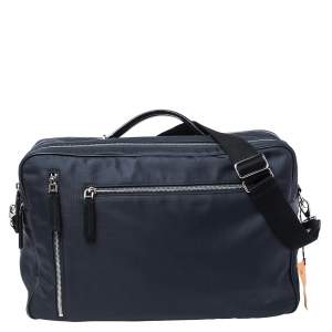 Tod's Blue/Black Nylon And Leather Zip Convertible Briefcase/Backpack