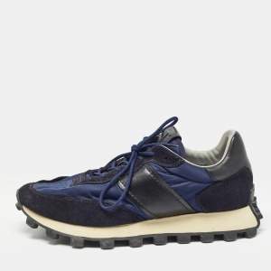 Tod's Navy Blue Canvas and Suede 1T Running Sneakers Size 44.5