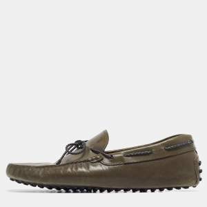 Tod's Dark Green Leather Bow Loafers Size 43