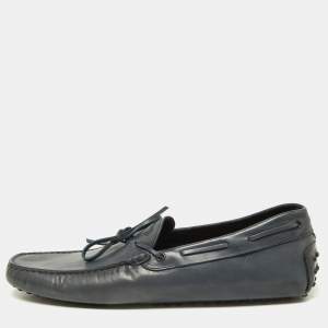  Tod's Blue Leather Gommino Bow Slip On Loafers Size 47