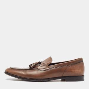 Tods Brown Leather Tassel Slip On Loafers Size 44.5