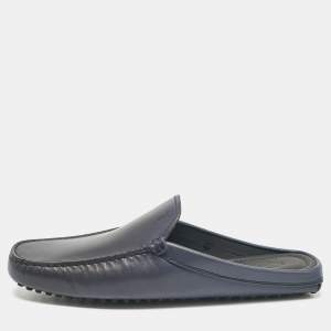 Tod's Navy Blue Leather Gommini Mules Size 40