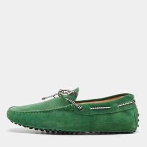 Tod's Green Suede Gommini Bow Loafers Size 41