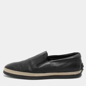 Tod's Black Leather Espadrille Loafers Size 41.5