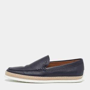 Pre Owned Tod's Blue Leather Slip On Espadrilles Flats Size 44