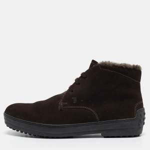 Tod's Brown Suede Lace Up Ankle Length Boots Size 41.5