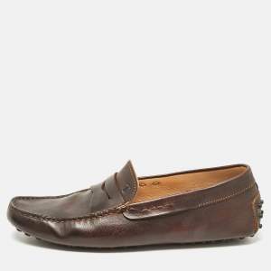 Pre Owned Tod's Dark Brown Leather Slip On Loafers Size 42.5