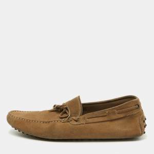 Tod's Brown Suede Bow Slip On Loafers Size 44.5