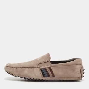 Tod's Olive Green Nubuck Leather Slip On Loafers Size 40
