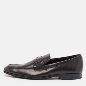 Tod's Black Leather Double T Slip On Loafers Size 47