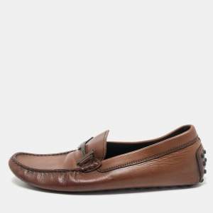 Tod's Dark Brown Leather Double T Logo Slip On Penny Loafers Size 42.5