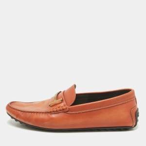 Tod's Brown Leather Double T Logo Slip On Penny Loafers Size 44