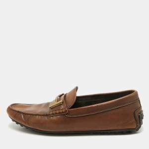 Tod's Brown Leather Double T Logo Slip On Penny Loafers Size 44
