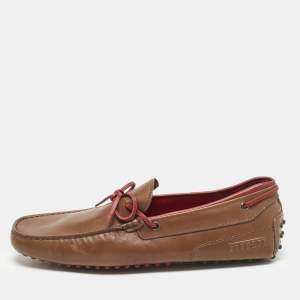 Tod's For Ferrari Brown Leather Bow Slip On Loafers Size 43
