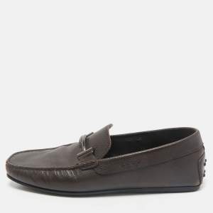 Tod's Brown Leather Double T Slip On Loafers Size 44.5