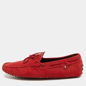 Tod's For Ferrari Red Suede Bow Slip On Loafers Size 44.5