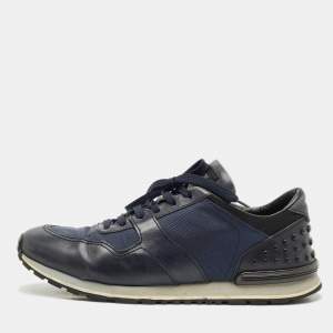 Tod's Black/Blue Leather and Neoprene Low Top Sneakers Size 44.5