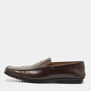 Pre Owned Tod's Brown Leather Slip On Penny Loafers Size 48