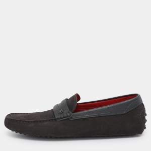 Pre Owned Tod's for Ferrari Grey/Dark Brown Suede Loafers Size 43