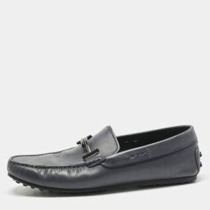 Pre Owned Tod's Navy Blue Leather Double T Loafers Size 42