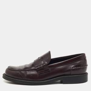 Pre Owned Tod's Dark Burgundy Leather Slip On Loafers Size 41.5