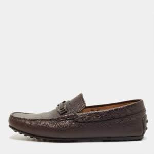 Pre Owned Tod's Dark Brown Leather Bit Slip On Loafers Size 41.5