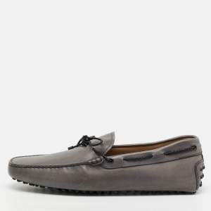Pre Owned Tod's Grey Leather Slip On Loafers Size 45.5