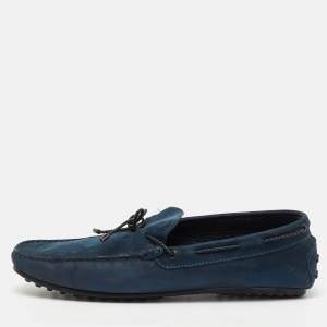 Pre Owned Tod's Navy Blue Nubuck Leather Slip On Loafers Size 45