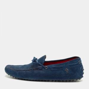 Pre Owned Tod's Blue Suede Bow Slip On Loafers Size 42