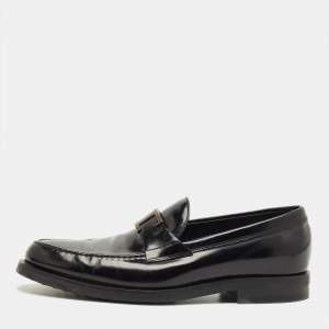 Pre Owned Tod's Black Leather T Timeless Penny Loafers Size 41.5