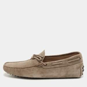 مملوكة مسبقًا Tod's City Gommino Size 42 Taupe Grey Suede Slip On Loafers