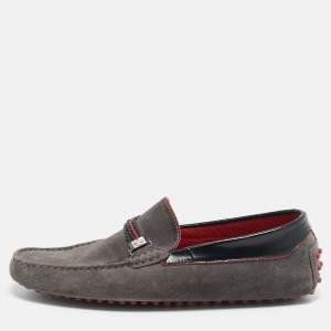 Pre Owned Tod's For Ferrari Size 41.5 Grey/Black Leather and Suede Loafers