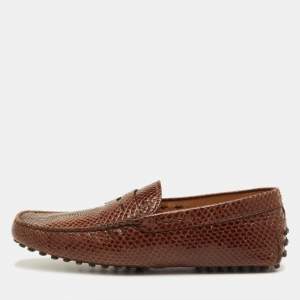 Pre Owned Tod's City Gommino Size 40 Brown Snakeskin Leather Slip On Loafers