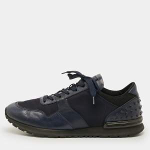 Pre Owned Tod's Size 43 Navy Blue/ Black Leather and Nylon Lace Up Sneakers
