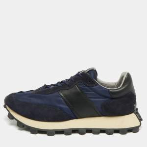 مملوكة مسبقًا Tod's 1T Running Size 45.5 Navy Blue Neoprene and Suede Low Top Sneakers