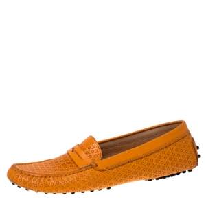 Tod's Orange Lasercut Leather Gommino Driving Loafers Size 39.5